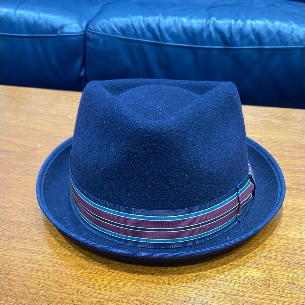 Stylish Navy Fedora with Striped Band